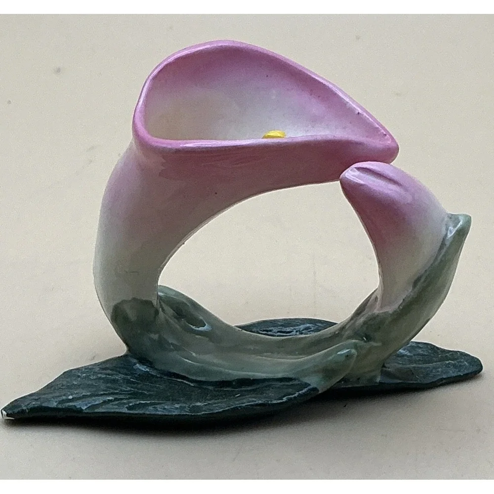 Vintage PIA RPA 1986 Bone‎ China Napkin Rings Pink Calla Lily Hand Painted Set 4